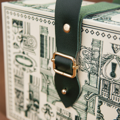 Luxury High Quality Cardboard Packaging Green Removable Cover Paper Gift Box Paper Packaging Box Perfume Chocolate Jewelry Packaging Box With PU Leather Handle