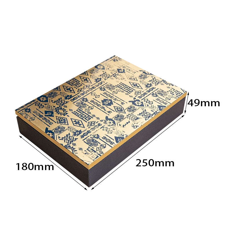 GOLD FOIL SILK SCREEN CAVIAR PATTERN ROUND TRAY & WOODEN BOX