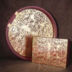 GOLD FOIL SILK SCREEN CAVIAR PATTERN ROUND TRAY & WOODEN BOX