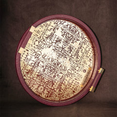 GOLD FOIL SILK SCREEN CAVIAR PATTERN ROUND TRAY & WOODEN BOX