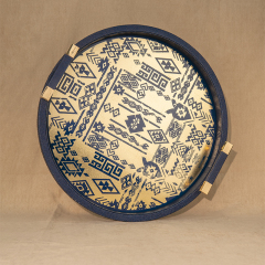 GOLD FOIL SILK SCREEN CAVIAR PATTERN ROUND TRAY & WOODEN BOX