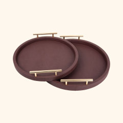 FISH ROE PATTERN ROUND LEATHER TRAY TWO PIECE SET
