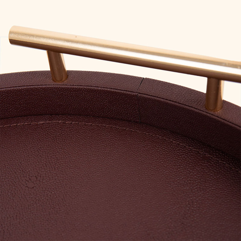 FISH ROE PATTERN ROUND LEATHER TRAY TWO PIECE SET