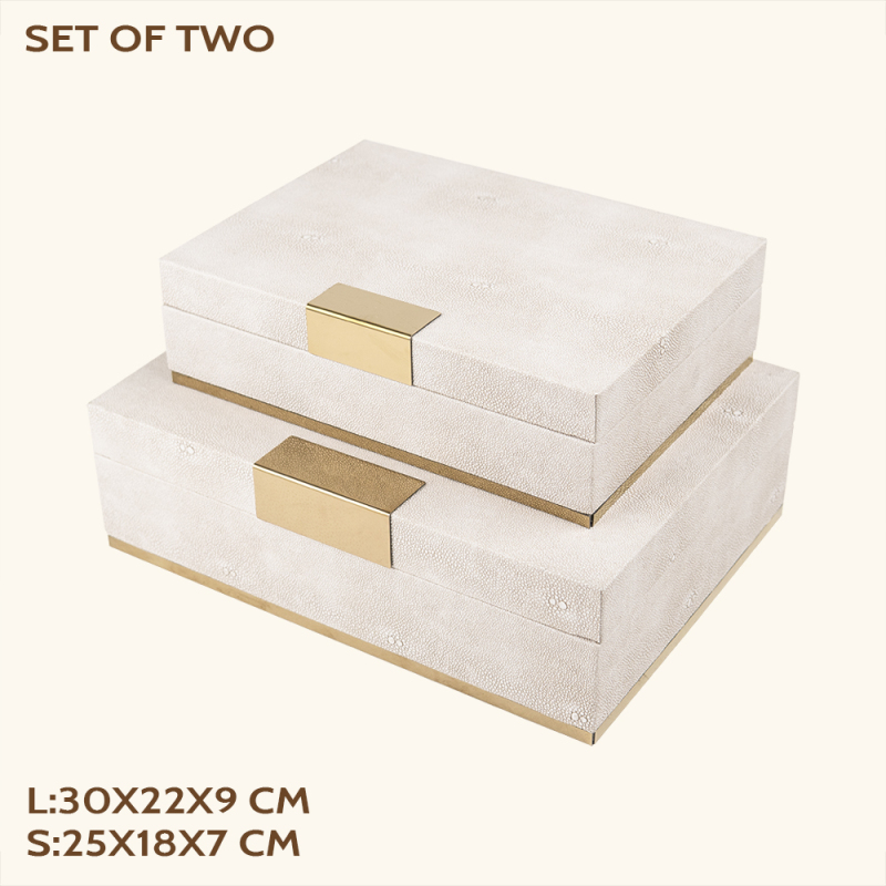 FISH ROE PATTEM LEATHER BOX -TWO PIECE SET