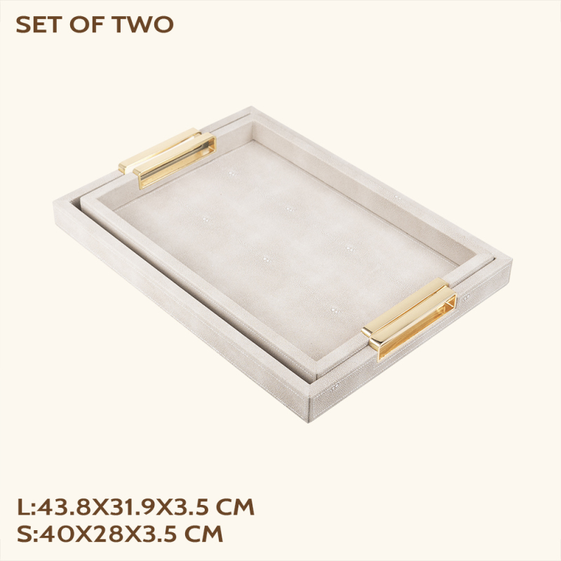 FISH ROE PATTEM RECTANGLE LEATHR TRYA-TWO PIECE SET