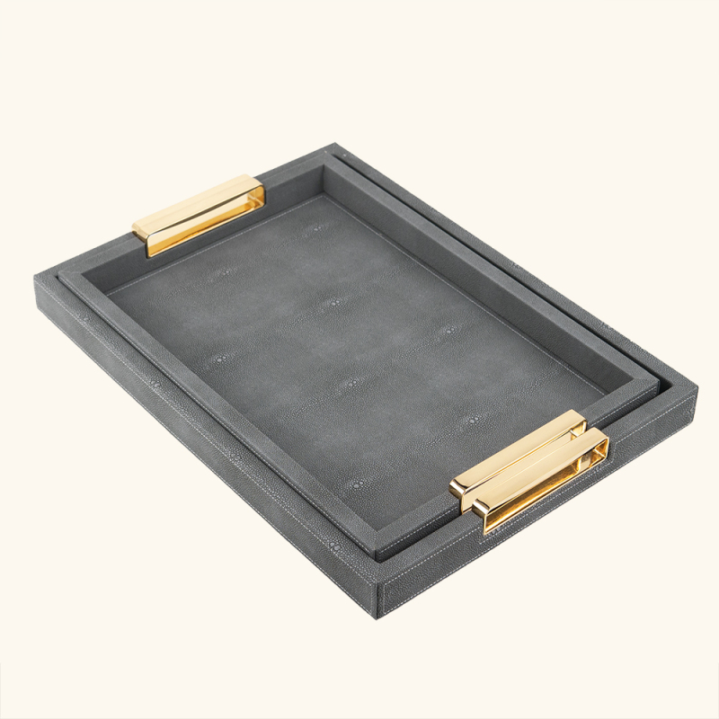 FISH ROE PATTEM RECTANGLE LEATHR TRYA-TWO PIECE SET