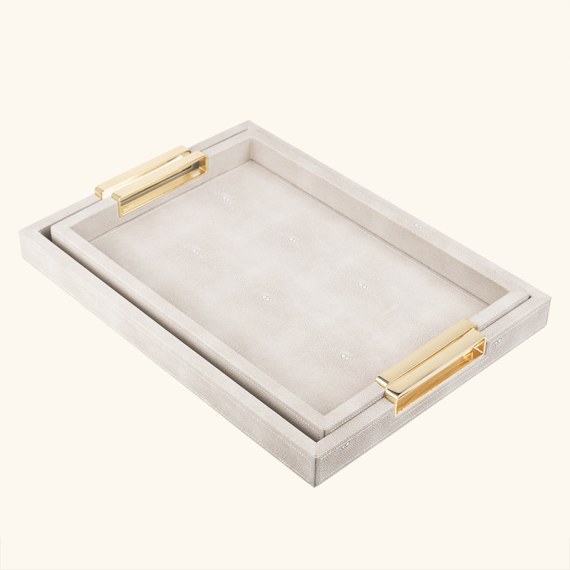 FISH ROE PATTEM RECTANGLE LEATHR TRYA-TWO PIECE SET