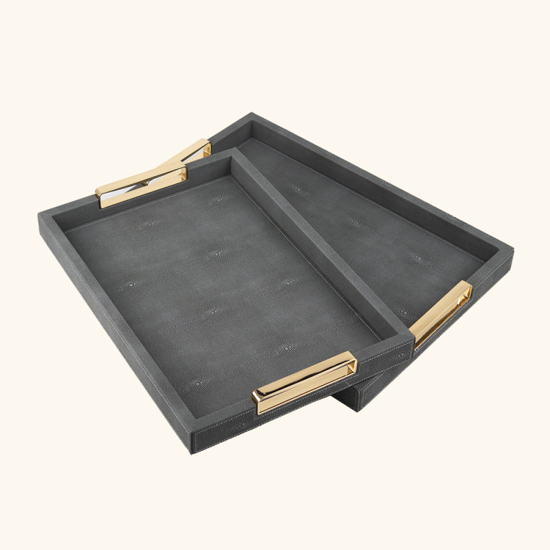 FISH ROE PATTEM RECTANGLE LEATHR TRYA-TWO PIECE SET