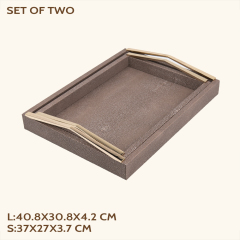 TRIANGLE MATAL HANDLE LEATHER TRAY-TWO PIECES SET