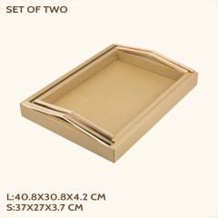 TRIANGLE MATAL HANDLE LEATHER TRAY-TWO PIECES SET