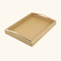 TRIANGLE MATAL HANDLE LEATHER TRAY-TWO PIECES SET