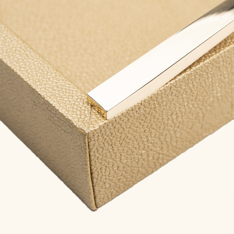 TRIANGLE MATAL HANDLE LEATHER TRAY-TWO PIECES SET