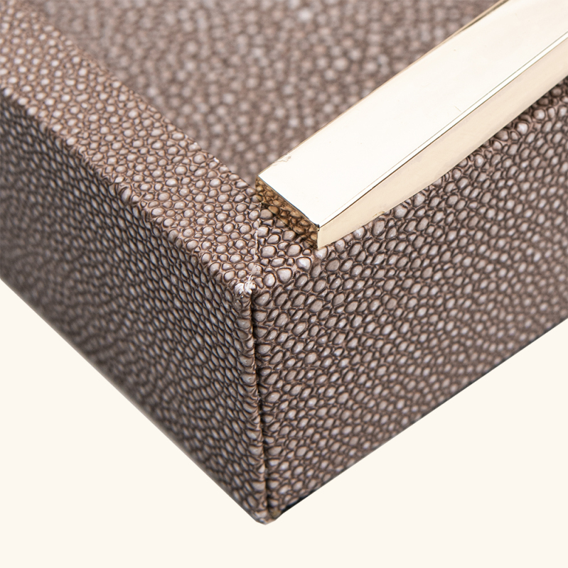 TRIANGLE MATAL HANDLE LEATHER TRAY-TWO PIECES SET