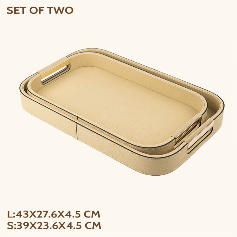 CROSS PATTERN LEATHER TRAY-TWO PIECE SET