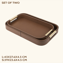 CROSS PATTERN LEATHER TRAY-TWO PIECE SET