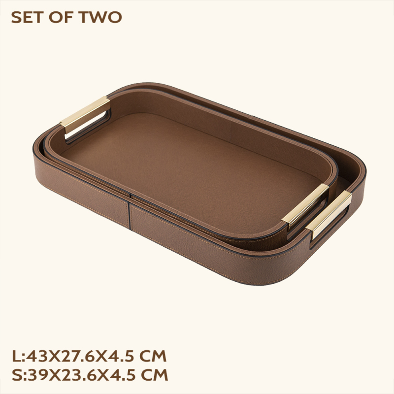 CROSS PATTERN LEATHER TRAY-TWO PIECE SET