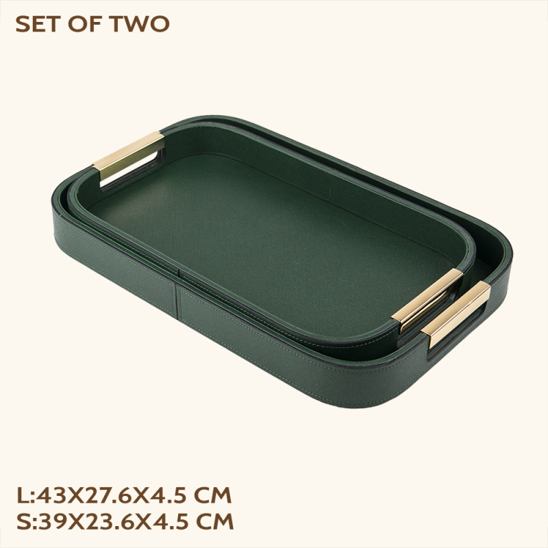 CROSS PATTERN LEATHER TRAY-TWO PIECE SET