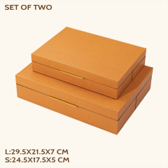CROSS GRAINED LEATHER BOX - TWO PIECE SET