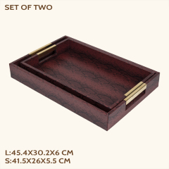 SNAKESKIN GRAIN LEATHER TRAY-TWO PIECE SET