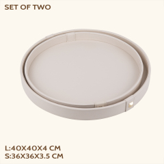 PANA LEATHER ROUND TRAY-TWO PIECE SET