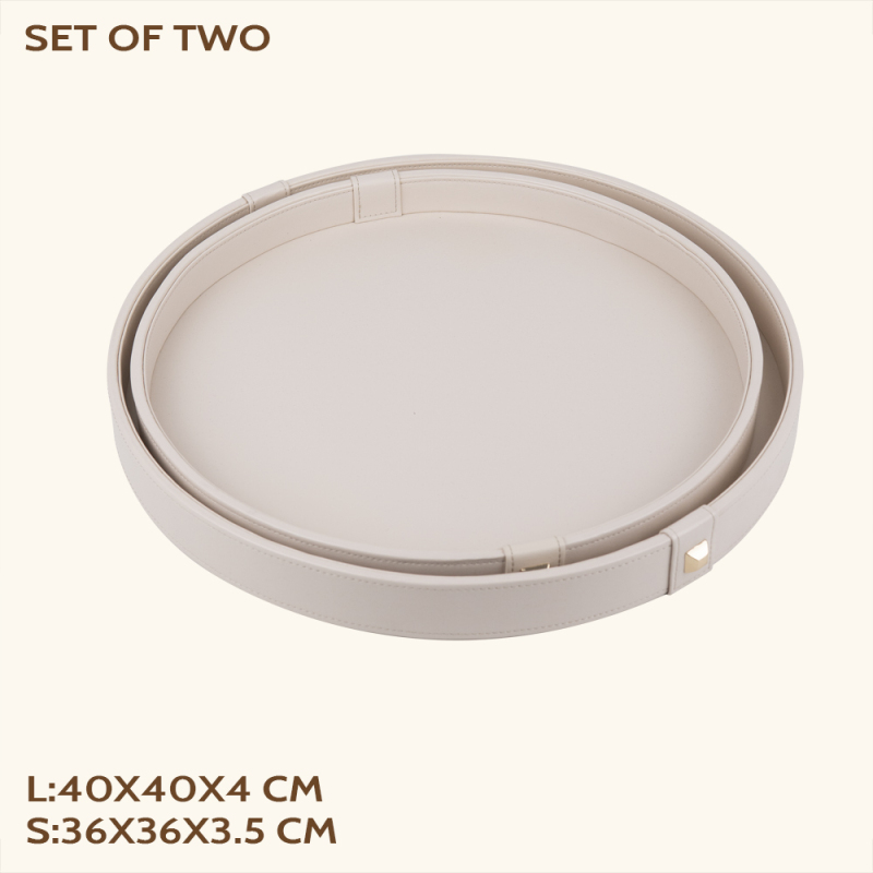 PANA LEATHER ROUND TRAY-TWO PIECE SET