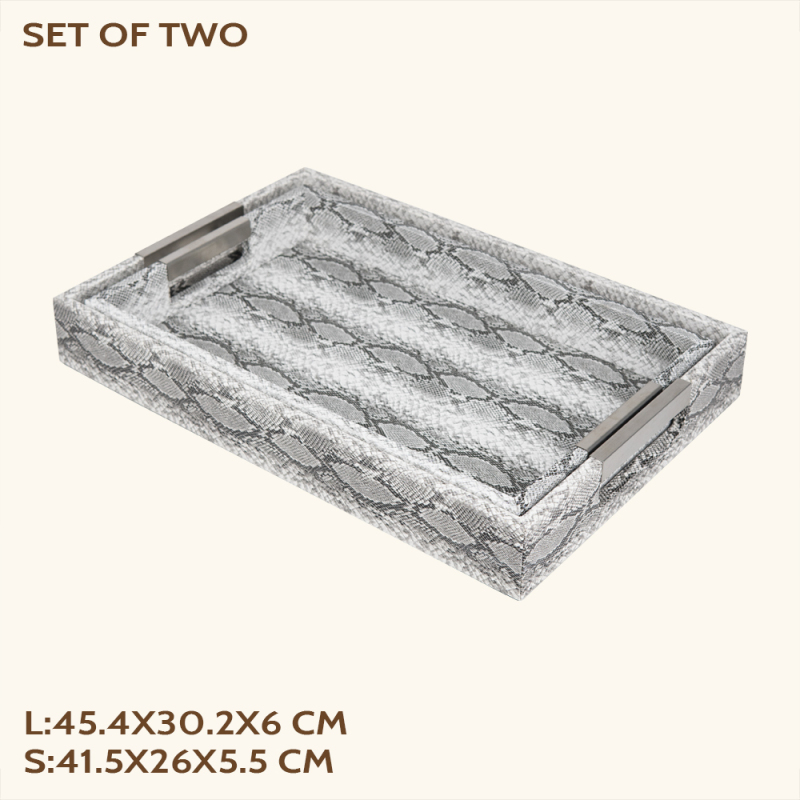SNAKESKIN GRAIN LEATHER TRAY-TWO PIECE SET