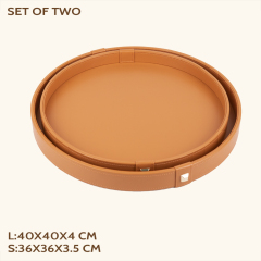 PANA LEATHER ROUND TRAY-TWO PIECE SET