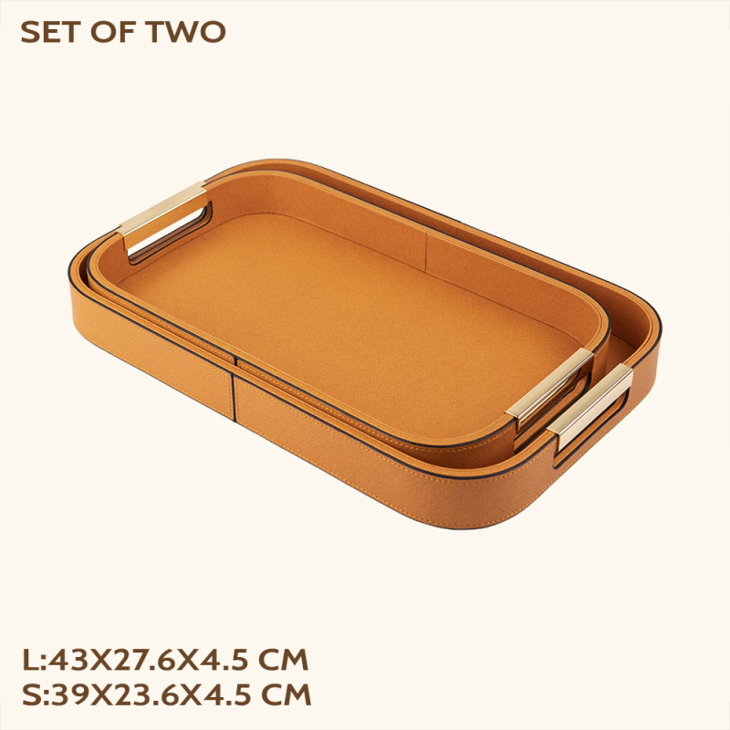 CROSS PATTERN LEATHER TRAY-TWO PIECE SET