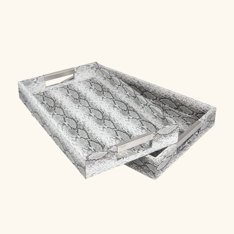 SNAKESKIN GRAIN LEATHER TRAY-TWO PIECE SET
