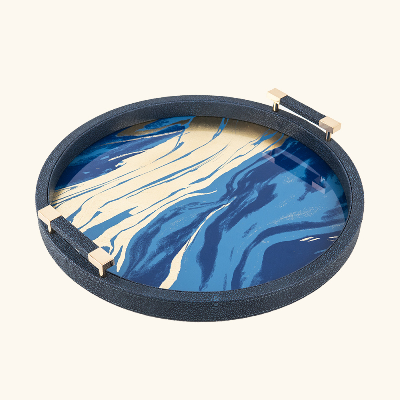 GOLD FOIL PAINTING ROUND FISH ROE PU TRAY