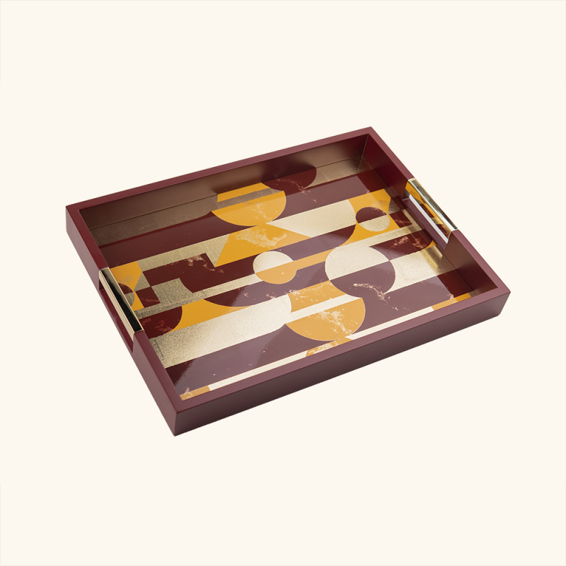 GOLD FOIL  MATT PAINTING WOODEN TRAY SET