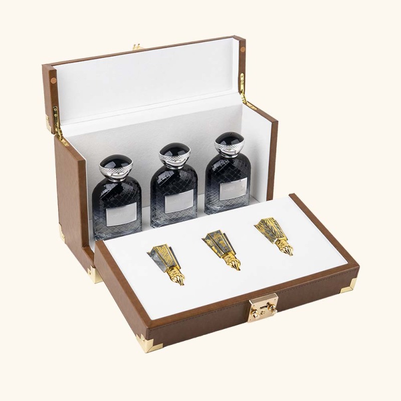 TOP AND FRONT OPEN PU LEATHER PERFUME BOX WITH GOLDEN LOCK