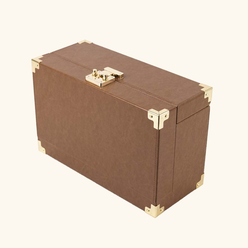 TOP AND FRONT OPEN PU LEATHER PERFUME BOX WITH GOLDEN LOCK