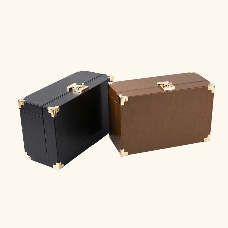 TOP AND FRONT OPEN PU LEATHER PERFUME BOX WITH GOLDEN LOCK