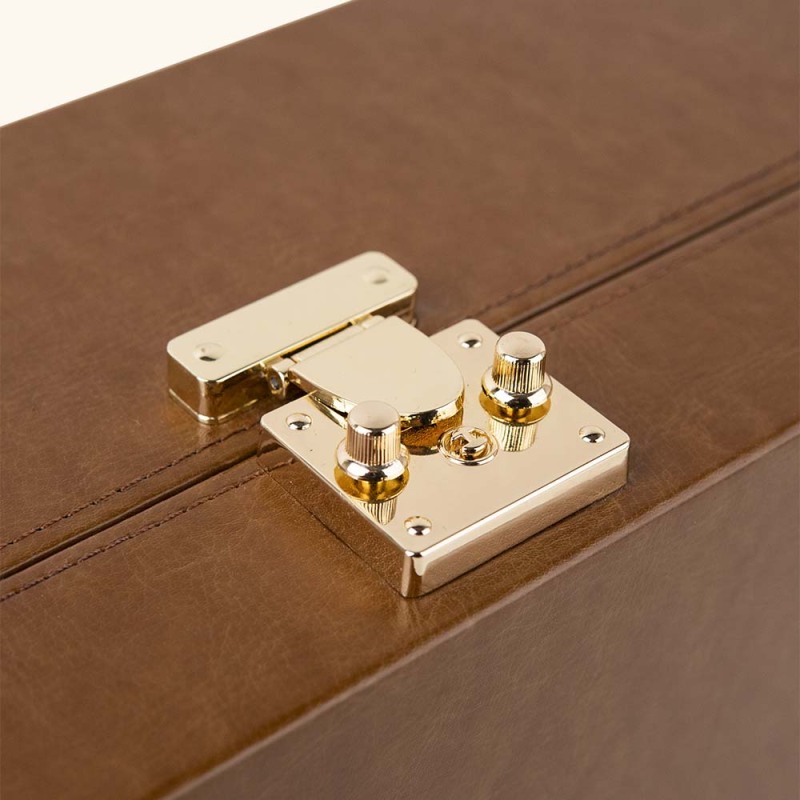 TOP AND FRONT OPEN PU LEATHER PERFUME BOX WITH GOLDEN LOCK