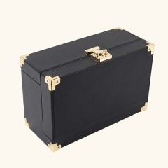 TOP AND FRONT OPEN PU LEATHER PERFUME BOX WITH GOLDEN LOCK