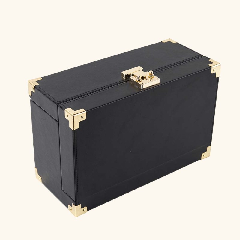 TOP AND FRONT OPEN PU LEATHER PERFUME BOX WITH GOLDEN LOCK
