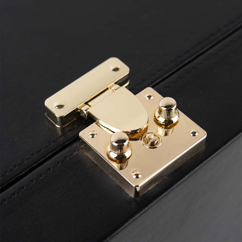 TOP AND FRONT OPEN PU LEATHER PERFUME BOX WITH GOLDEN LOCK