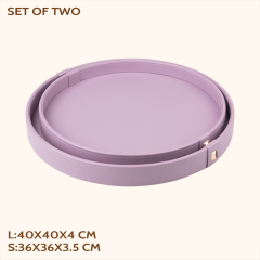 PANA LEATHER ROUND TRAY-TWO PIECE SET