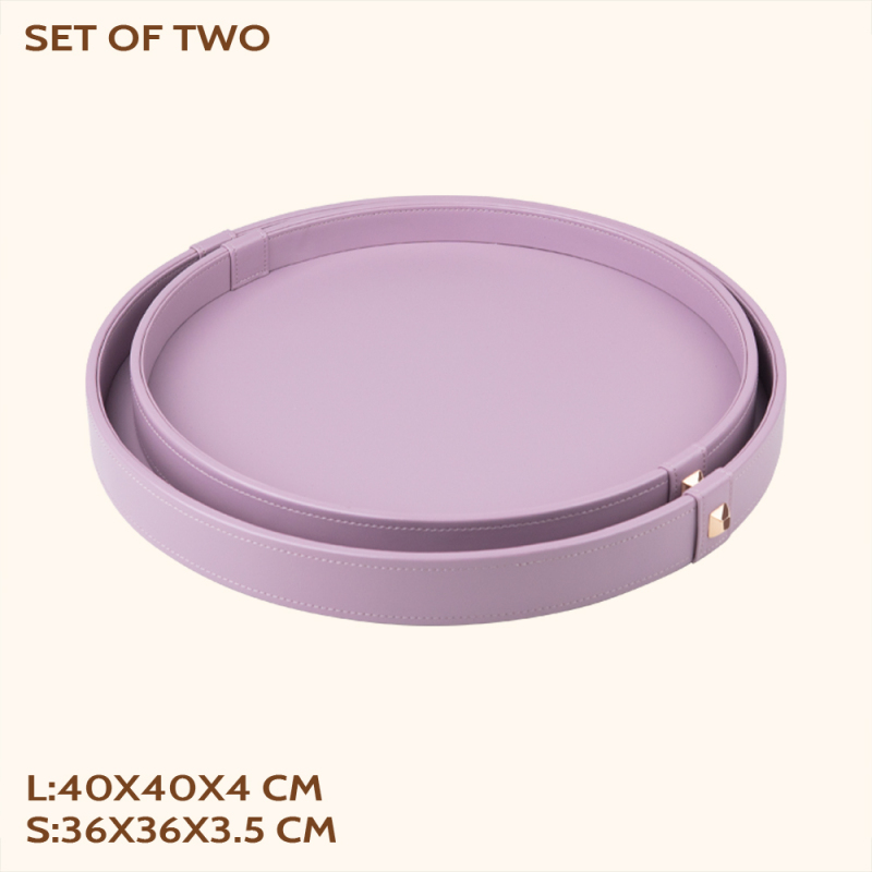 PANA LEATHER ROUND TRAY-TWO PIECE SET