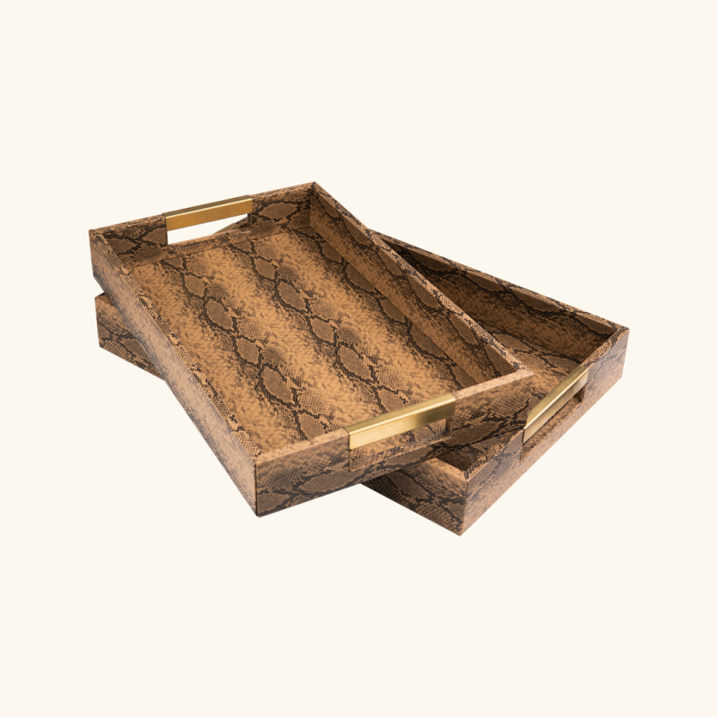 SNAKESKIN GRAIN LEATHER TRAY-TWO PIECE SET