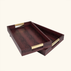 SNAKESKIN GRAIN LEATHER TRAY-TWO PIECE SET