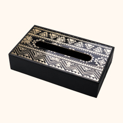 GOLD FOIL SILK SCREEN CAVIAR PATTERN ROUND TRAY & WOODEN BOX