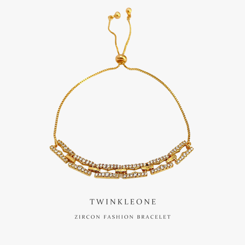 TWINKLE ONE Hollowed-out geometric square zircon pull-out bracelet