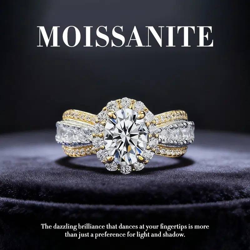 TWINKLEONE 925 Sterling Silver Two-Tone Oval Moissanite Ring - American Everyday Jewelry | Souvenir, Surprise Gift