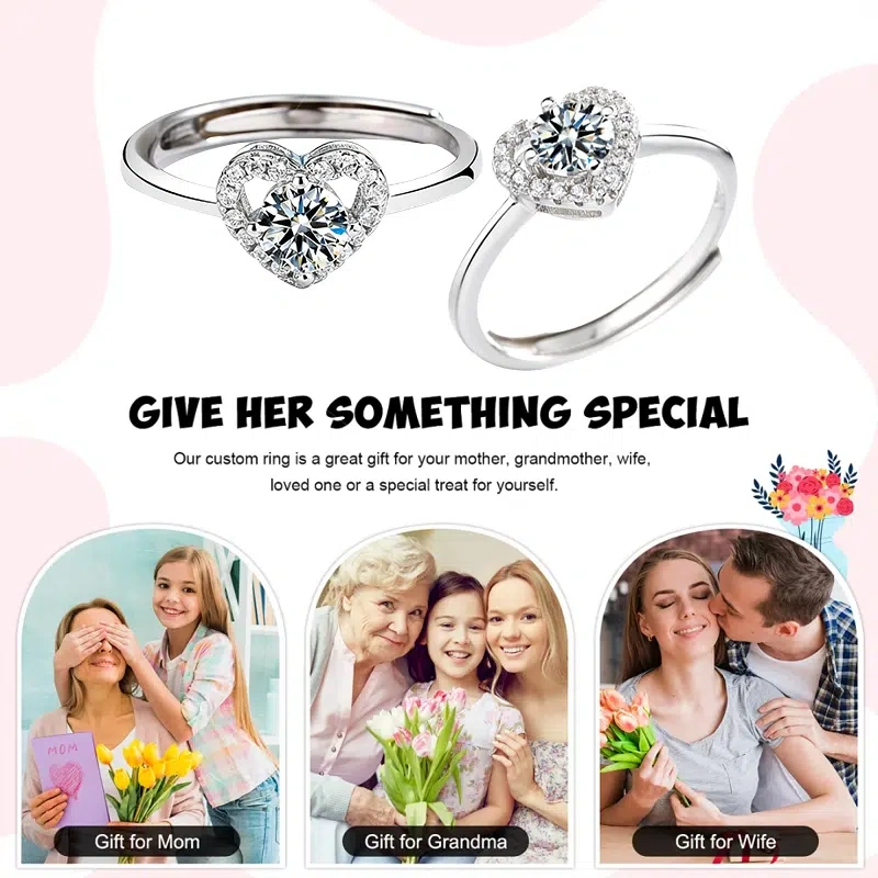 TWINKLEONE Handmade Silver Heart-Shaped Zirconia Ring – Eternal Love Proposal Ring