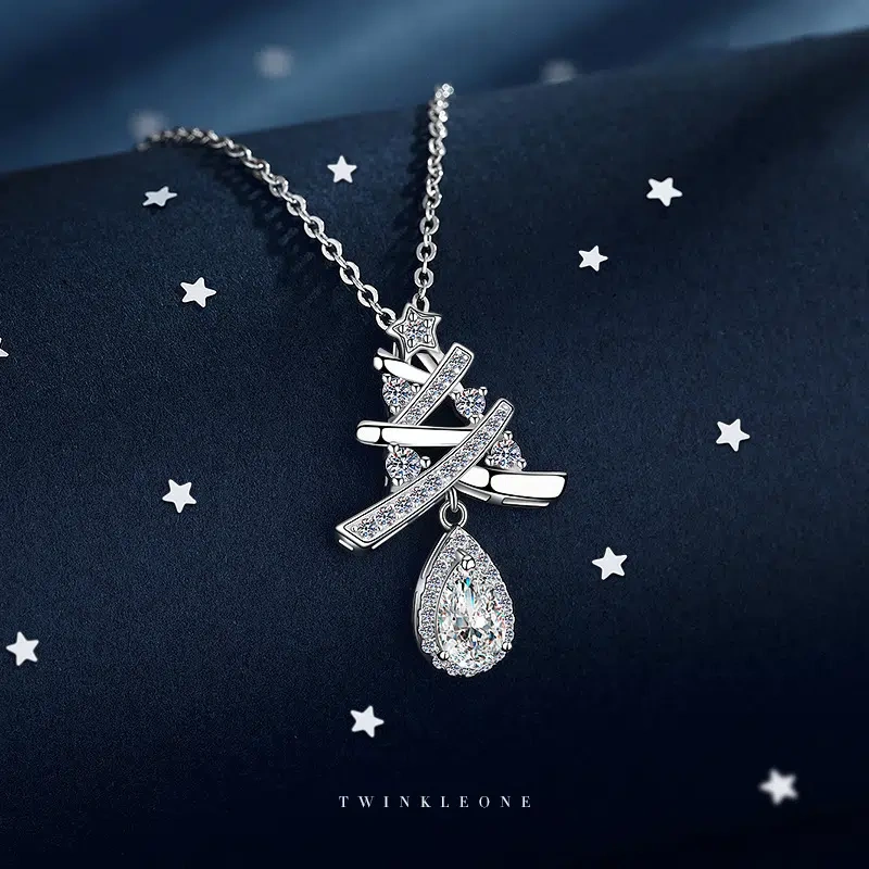 Christmas Tree Necklace, S925 Sterling Silver, Teardrop Pendant, Tassel Design, Christmas Gift