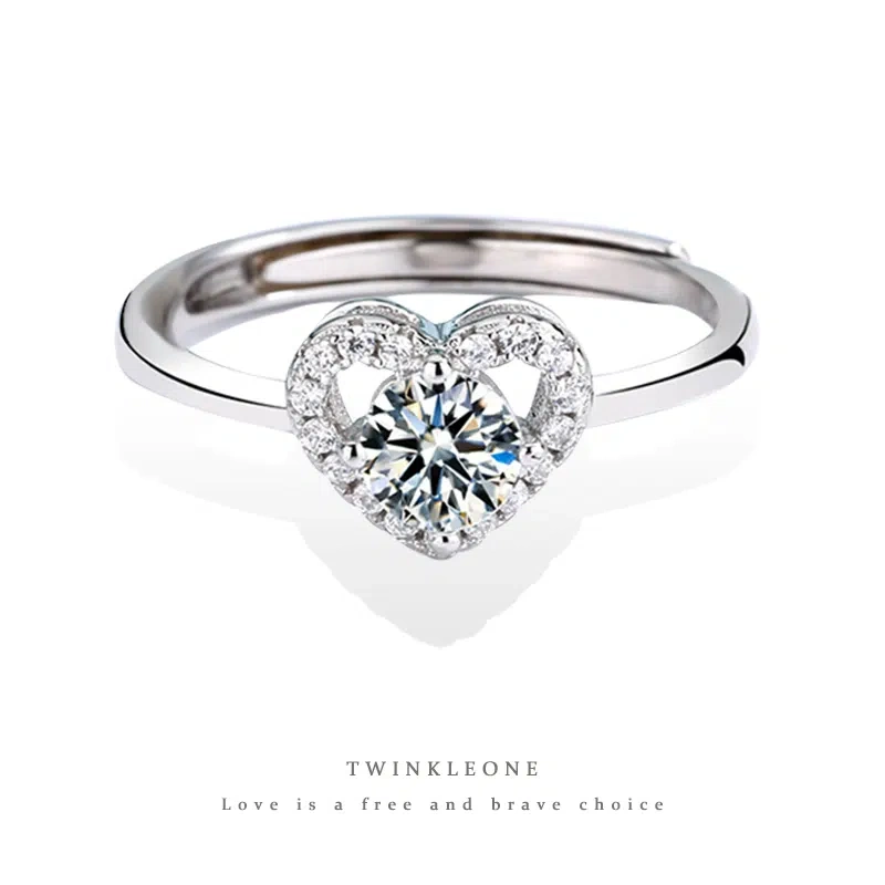TWINKLEONE Handmade Silver Heart-Shaped Zirconia Ring – Eternal Love Proposal Ring
