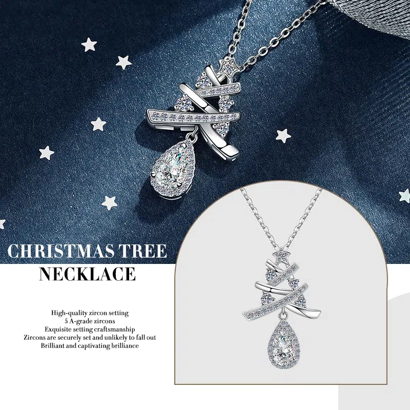 Christmas Tree Necklace, S925 Sterling Silver, Teardrop Pendant, Tassel Design, Christmas Gift