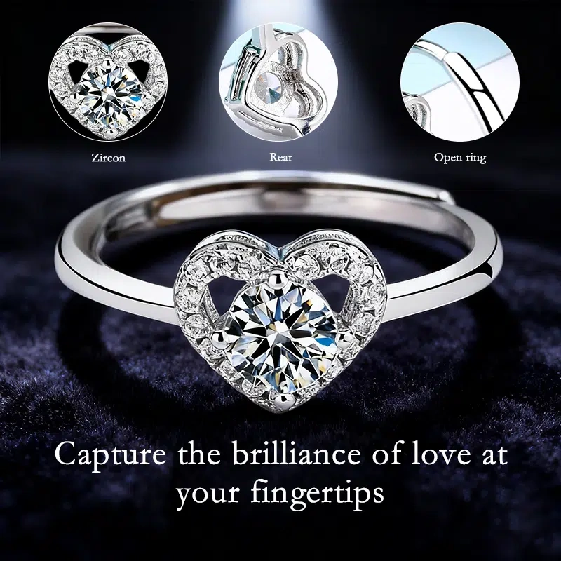 TWINKLEONE Handmade Silver Heart-Shaped Zirconia Ring – Eternal Love Proposal Ring